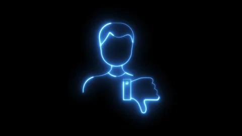 Neon user thumbs down gesture animation isolated on black background, disap.. Stock Footage 318386038
