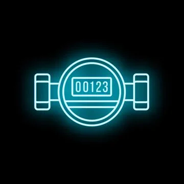 Neon utility meter glowing with consumption reading Иллюстрация