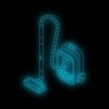 Neon vacuum cleaner shining in the dark isometric view Stock Illustration