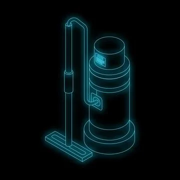 Neon vacuum cleaner shining in the dark isometric view Stock Illustration