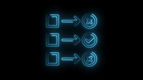 Neon validation and rejection process showing square input with arrow to ch.. Stock Footage 312310722