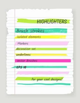 Neon various highlight brush strokes set. isolated elements. Stock Illustration