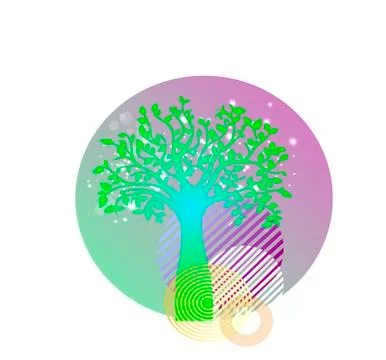 Neon vector print design - tree of life and geometry pattern isolated. Stylis Stock Illustration
