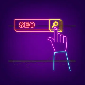 Neon vector stock illustration web analytics design , SEO search line icon Illustrazione stock