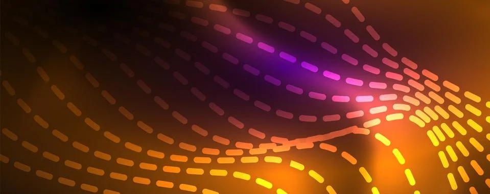 Neon vector wave lines abstract background, magic futuristic techno design Stock Illustration