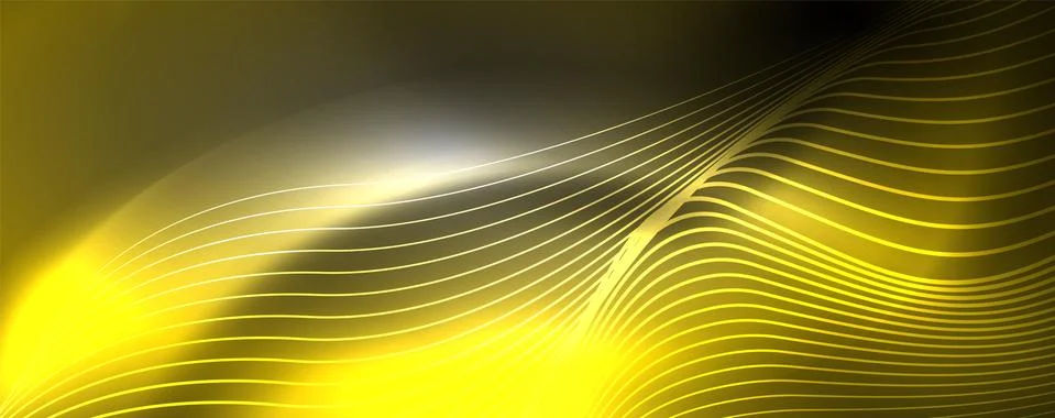 Neon vector wave lines abstract background, magic futuristic techno design Stock Illustration