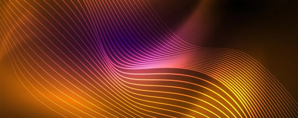 Neon vector wave lines abstract background, magic futuristic techno design Stock Illustration