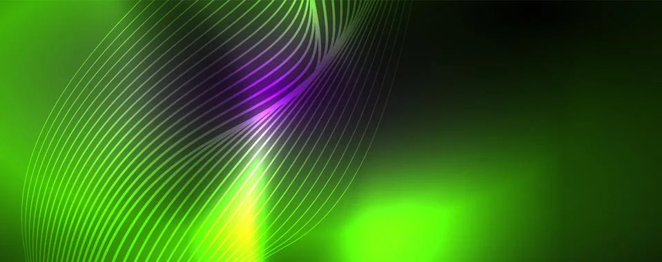 Neon vector wave lines abstract background, magic futuristic techno design Stock Illustration
