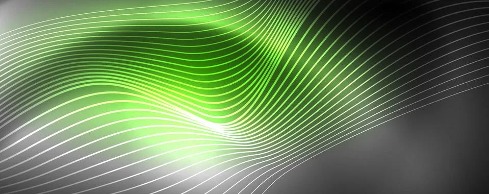 Neon vector wave lines abstract background, magic futuristic techno design Stock Illustration