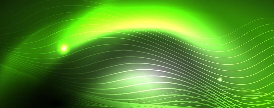 Neon vector wave lines abstract background, magic futuristic techno design Stock Illustration