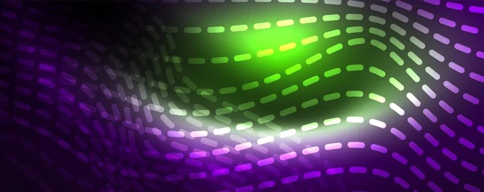Neon vector wave lines abstract background, magic futuristic techno design Stock Illustration