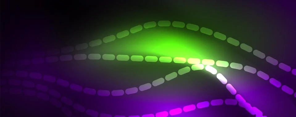 Neon vector wave lines abstract background, magic futuristic techno design Stock Illustration