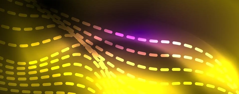 Neon vector wave lines abstract background, magic futuristic techno design Stock Illustration