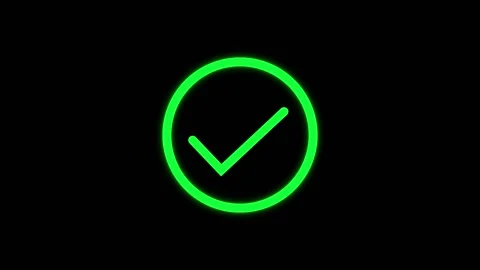 Neon verified check icon visual bright green circle, soft glow, and black clean Stock Footage 340576542