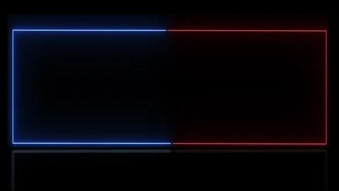 Neon versus title frame blue red glowing outlines, black central copy space, and Stock Footage 340568578