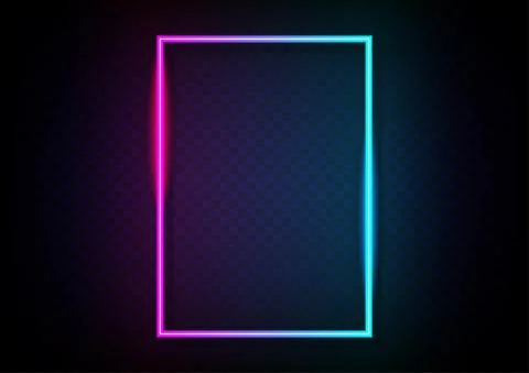 Neon vertical rectangle framer. Pink to blue gradient isolated on transperenc Stock Illustration