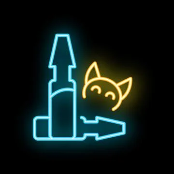 Neon veterinary anti flea drops for cats glowing on black background Stock Illustration