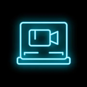 Neon video call interface on laptop screen on black background Иллюстрация