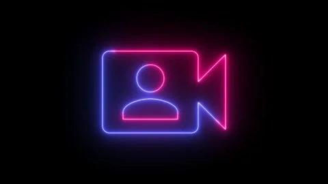 Neon video camera icon animation on black background. Stockbeeldmateriaal 297951829