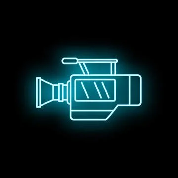 Neon video camera line icon outline glowing blue Stock Illustration
