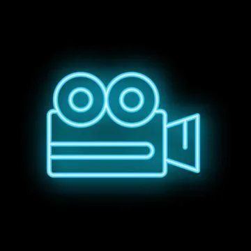 Neon video camera shining on black background Stock Illustration