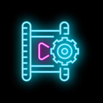Neon video editing software icon representing content creation process Stock Illustration