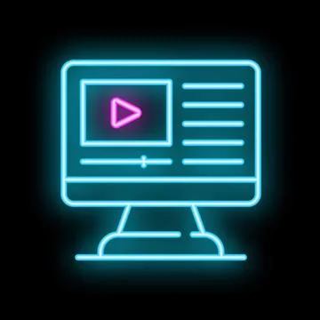 Neon video editing software interface on computer screen icon Stock Illustration
