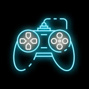 Neon video game controller glowing on black background Stock Illustration