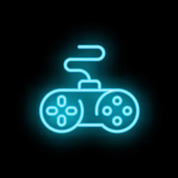 Neon video game controller glowing on black background 库存插图