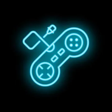 Neon video game controller glowing on black background Stock Illustration