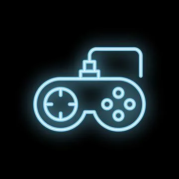 Neon video game controller glowing on black background Stock Illustration