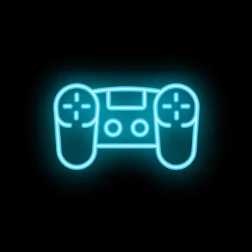 Neon video game controller glowing on black background Stock Illustration