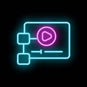 Neon video player interface connecting sharing content online Stock Illustration