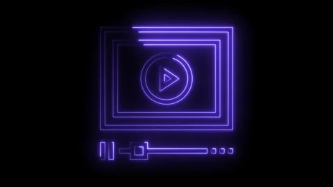 Neon video player interface design with play icon and control panel elements Stock Footage 322986225