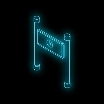 Neon video sign with play button glowing on dark background, representing onl Stock Illustration