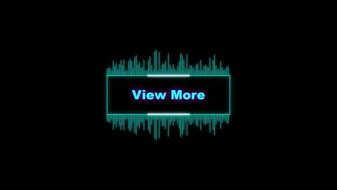 Neon view more button with cyan audio visualizer bars on black background a.. Vídeo Stock 344309613