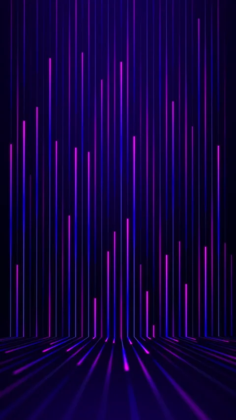 Neon violet blue vertical light bars forming deep perspective grid on dark .. Stock Footage 325516390