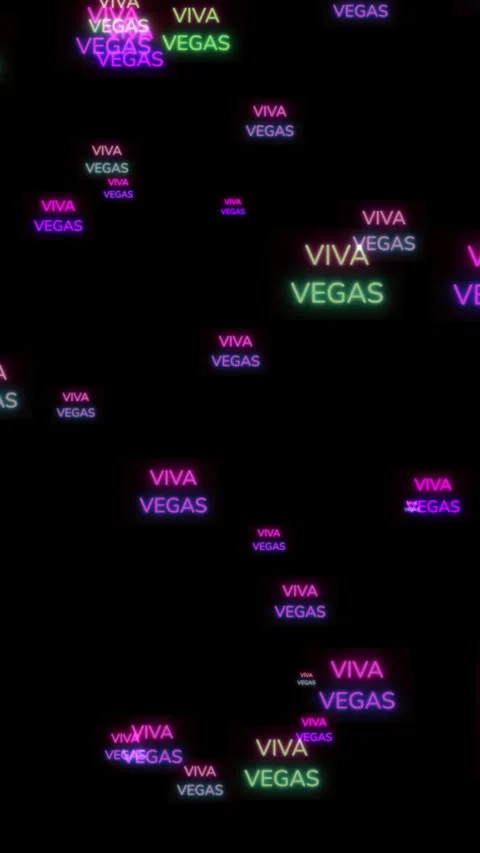 Neon Viva Vegas Text Pattern on Black Background vertical video Stock Footage 340924907