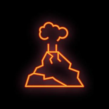 Neon volcano erupting with smoke cloud on black background Stock Illustration
