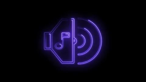 Neon volume icon with musical note glows on dark background high quality design 스톡 동영상 322957502