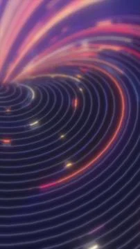 Neon vortex spiral with concentric rings and glowing light trails on deep p.. Stockillustratie