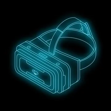 Neon vr headset glowing on black background Illustrazione stock