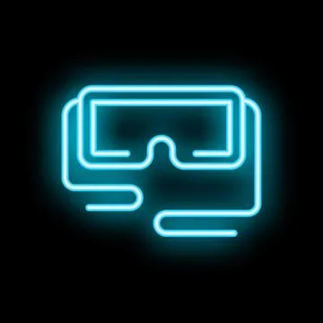 Neon vr headset glowing on black background representing virtual reality ex.. 库存插图