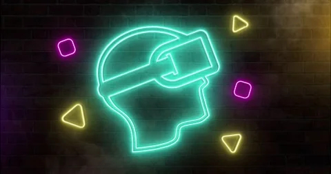 Neon VR Headset Sign Flickering On Brick Wall Stock-Footage 162353252