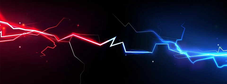 Neon vs thunder - red and blue lightning bolts Stock Illustration