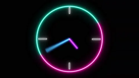 Neon wall Clock animation. Animated clock icon isolated on black background. Stock Footage 170948639