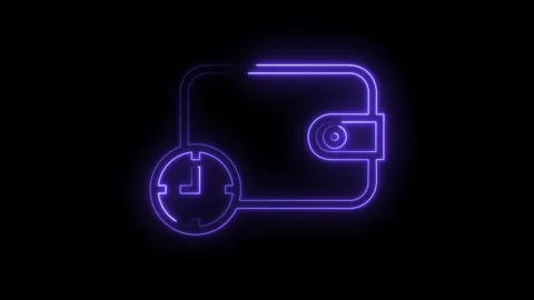 Neon wallet icon with clock for timely payments and financial transactions Stock Footage 322977621