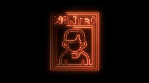 Neon wanted poster animation with glowing orange outline on black background Stock Footage 322971809