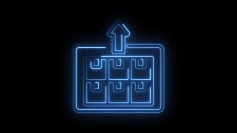 Neon warehouse boxes with up arrow conveying outgoing inventory and product.. Stock Footage 346007476