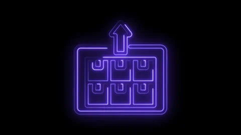 Neon warehouse with boxes icon animation on black background for logistics Stock Footage 330784634